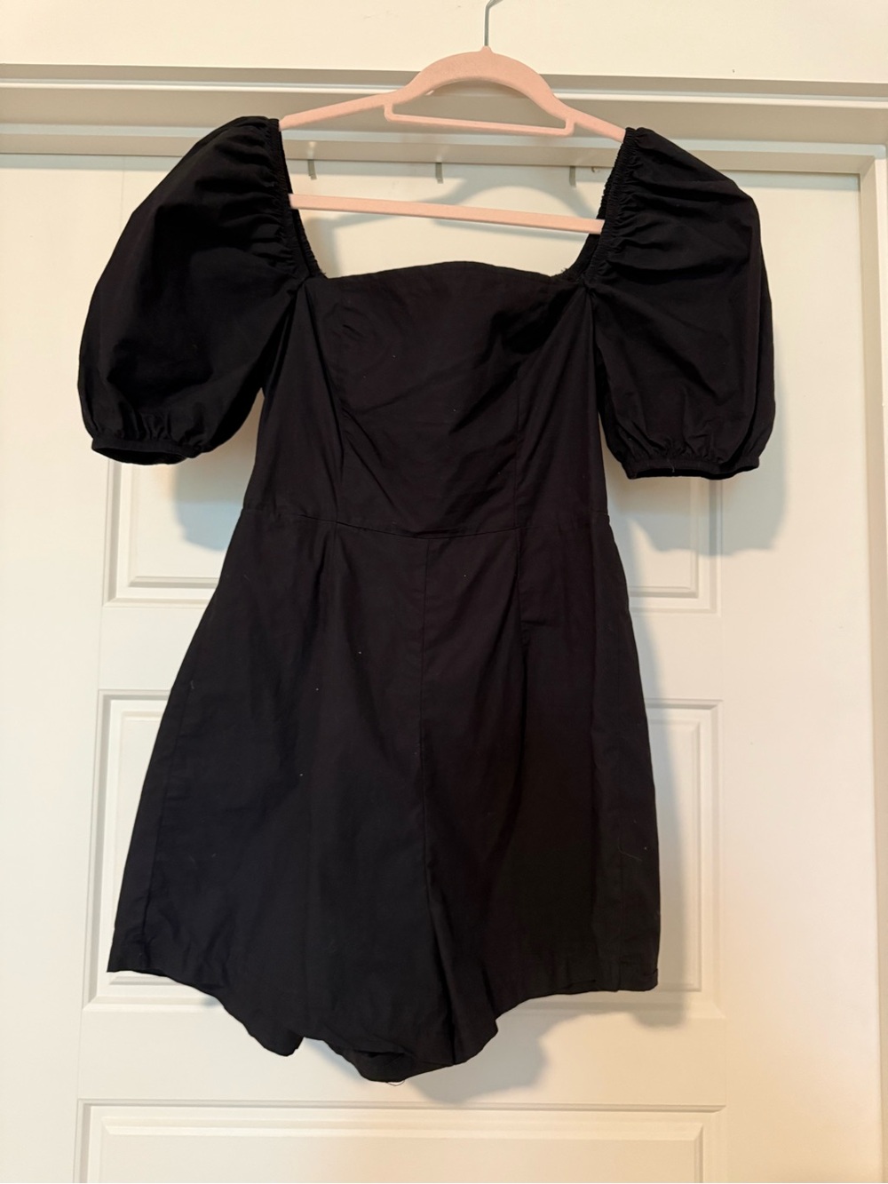 Black Puff-Sleeve Square Neck Romper